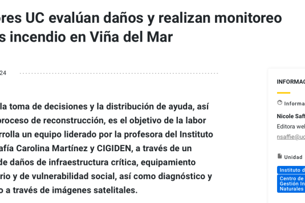 UC.cl | Investigadores UC evalúan daños y realizan monitoreo satelital tras incendio en Viña del Mar