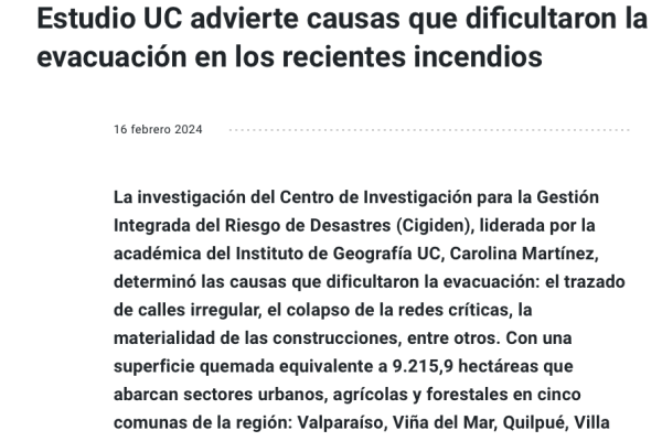 UC | Estudio UC advierte causas que dificultaron la evacuación en los recientes incendios