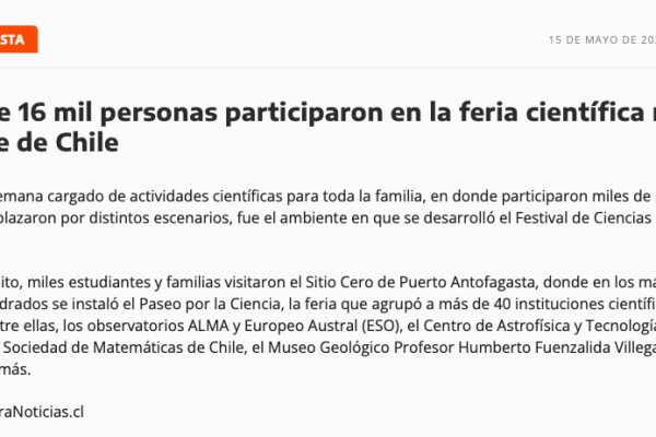ExtraNoticias.cl | Más de 16 mil personas participaron en la feria científica más grande de Chile