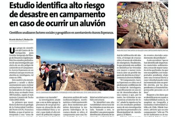 La Estrella de Antofagasta | Estudio identifica alto riesgo de desastre en campamento en caso de ocurrir un aluvión
