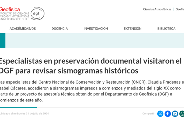 Geofísica U. de Chile | Especialistas en preservación documental visitaron el DGF para revisar sismogramas históricos