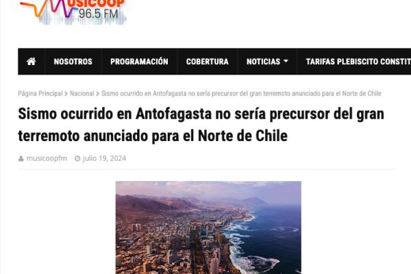 Musicoop | Sismo ocurrido en Antofagasta no sería precursor del gran terremoto anunciado para el Norte de Chile