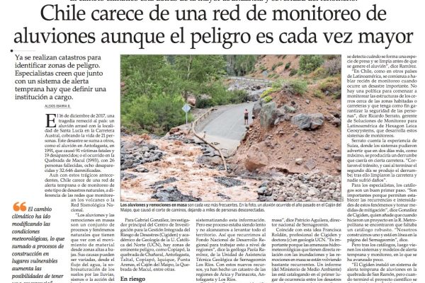 El Mercurio | Chile carece de una red de monitoreo de aluviones aunque el peligro es cada vez mayor