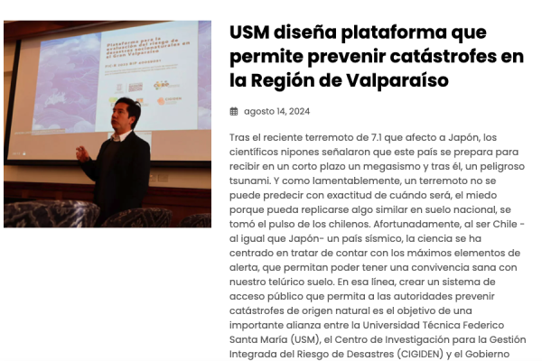 Publimicro | USM diseña plataforma que permite prevenir catástrofes en la Región de Valparaíso