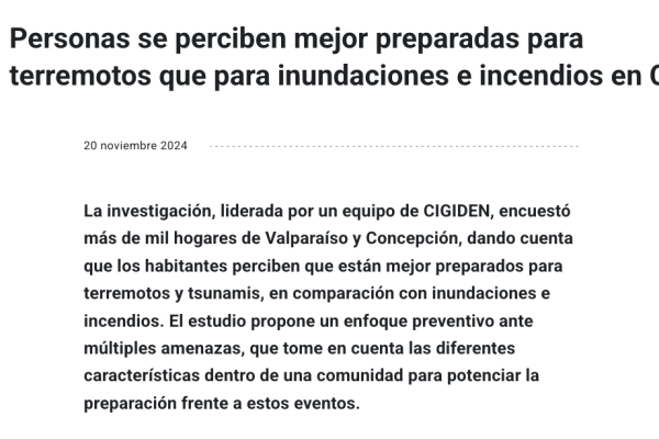 UC.cl | Personas se perciben mejor preparadas para terremotos que para inundaciones e incendios en Chile
