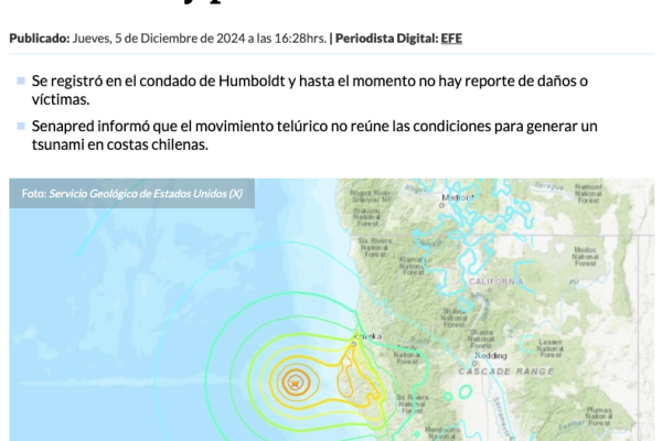 Cooperativa | EE.UU: Sismo de magnitud 7,0 sacudió California y provocó alerta de tsunami