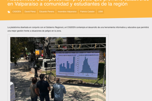 Red G9 | Académicos USM presentan proyecto que previene catástrofes en Valparaíso a comunidad y estudiantes de la región