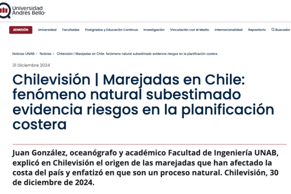UNAB | Chilevisión | Marejadas en Chile: fenómeno natural subestimado evidencia riesgos en la planificación costera