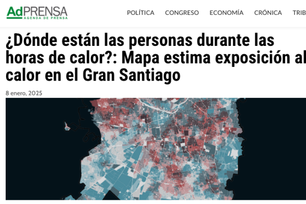 AdPrensa | ¿Dónde están las personas durante las horas de calor?: Mapa estima exposición al calor en el Gran Santiago