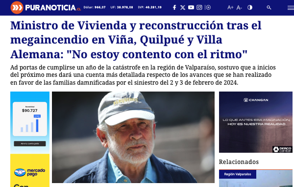 PuraNoticia | Ministro de Vivienda y reconstrucción tras el megaincendio en Viña, Quilpué y Villa Alemana: “No estoy contento con el ritmo”