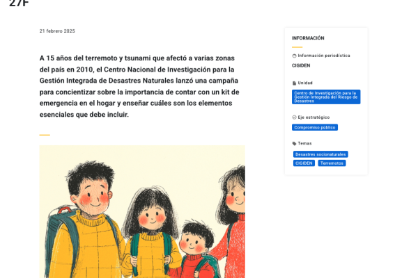 UC | “Prepara tu Kit”: la campaña de CIGIDEN a 15 años del 27F